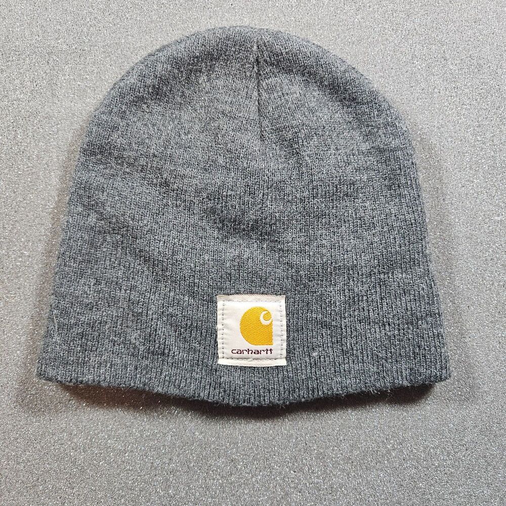 Carhartt Knit Beanie Hat Gray USA Made Acrylic Watch Cap Logo Patch